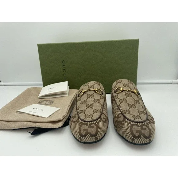 Gucci Princetown Horsebit Jumbo GG Flats Loafer Slip Sandal Mule Slides 37 - Picture 8 of 12